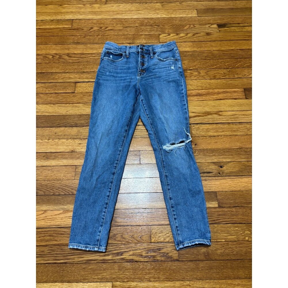J. Crew Womens Jeans Sz 27 Blue 10" High Rise Skinny Denim Stretch Distressed